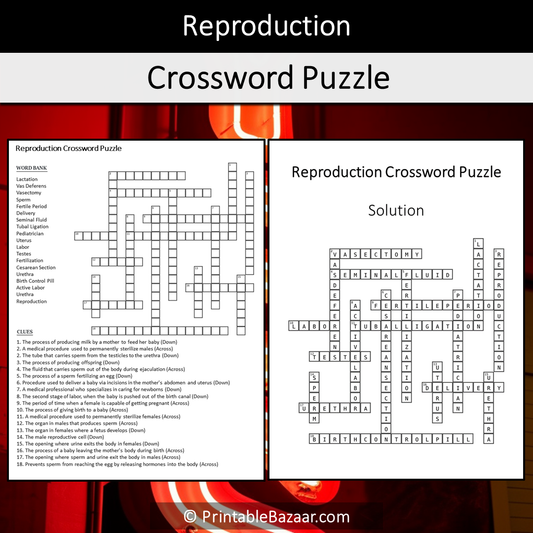 Reproduction Crossword Puzzle Worksheet Activity Printable PDF