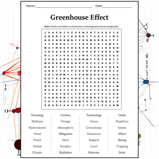 Greenhouse Effect Word Search Puzzle Worksheet Activity PDF