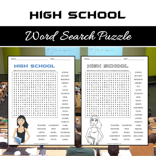 High School Word Search Puzzle Worksheet PDF