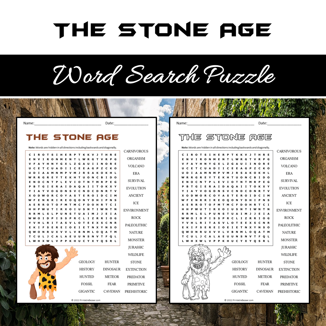 The Stone Age Word Search Puzzle Worksheet PDF