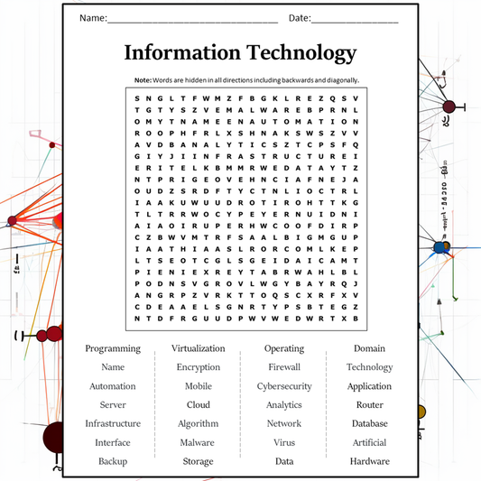 Information Technology Word Search Puzzle Worksheet Activity PDF