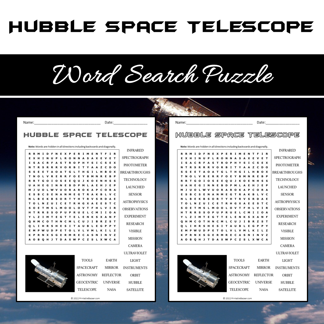 Hubble Space Telescope Word Search Puzzle Worksheet PDF