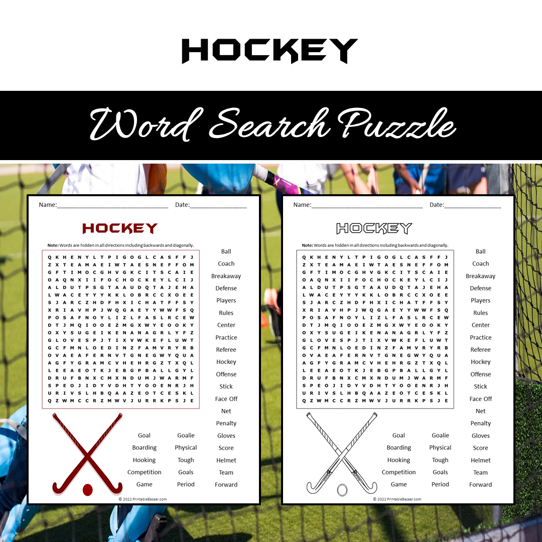 Hockey Word Search Puzzle Worksheet PDF