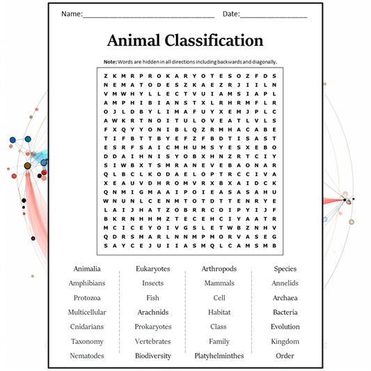 Animal Classification Word Search Puzzle Worksheet Activity PDF