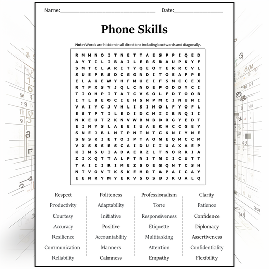 Phone Skills Word Search Puzzle Worksheet Activity PDF