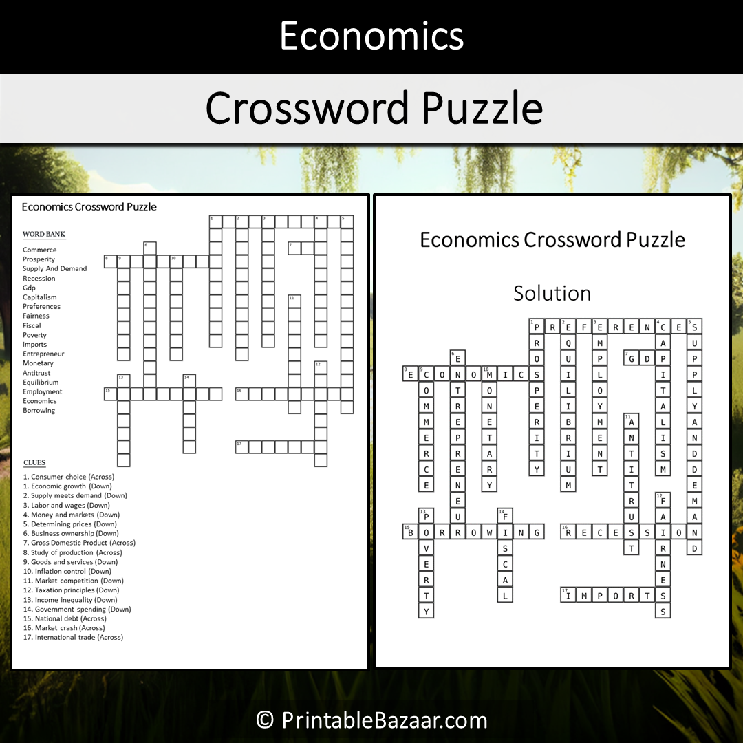 Economics Crossword Puzzle Worksheet Activity Printable PDF