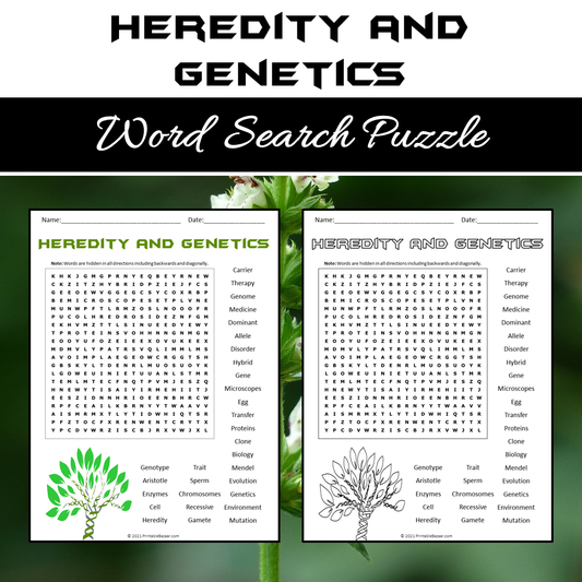 Heredity And Genetics Word Search Puzzle Worksheet PDF