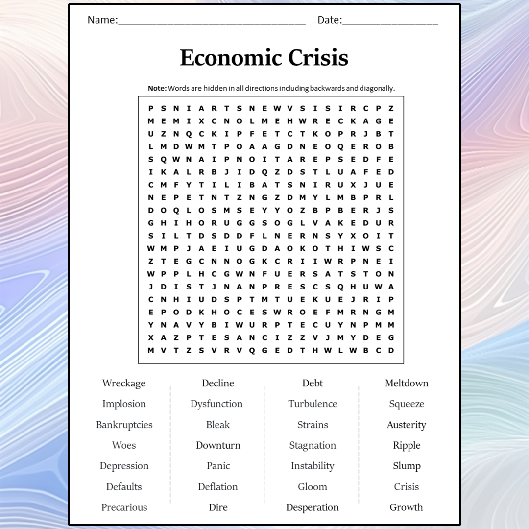 Economic Crisis Word Search Puzzle Worksheet Activity PDF