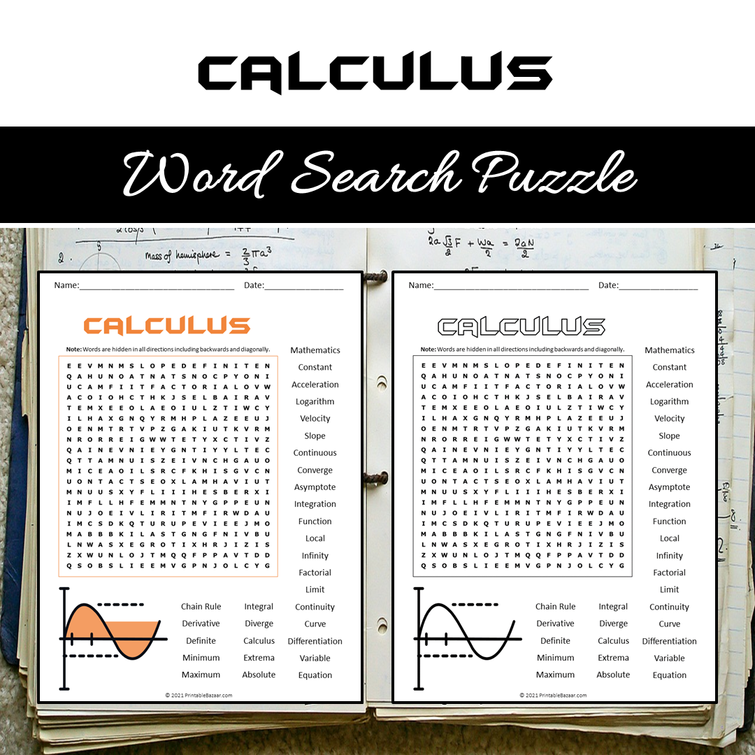 Calculus Word Search Puzzle Worksheet PDF