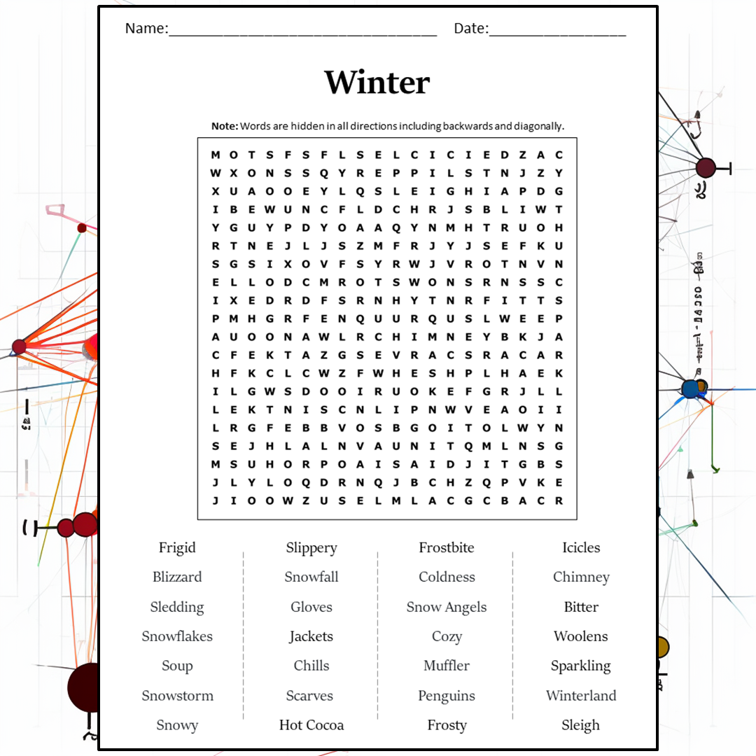 Winter Word Search Puzzle Worksheet Activity PDF