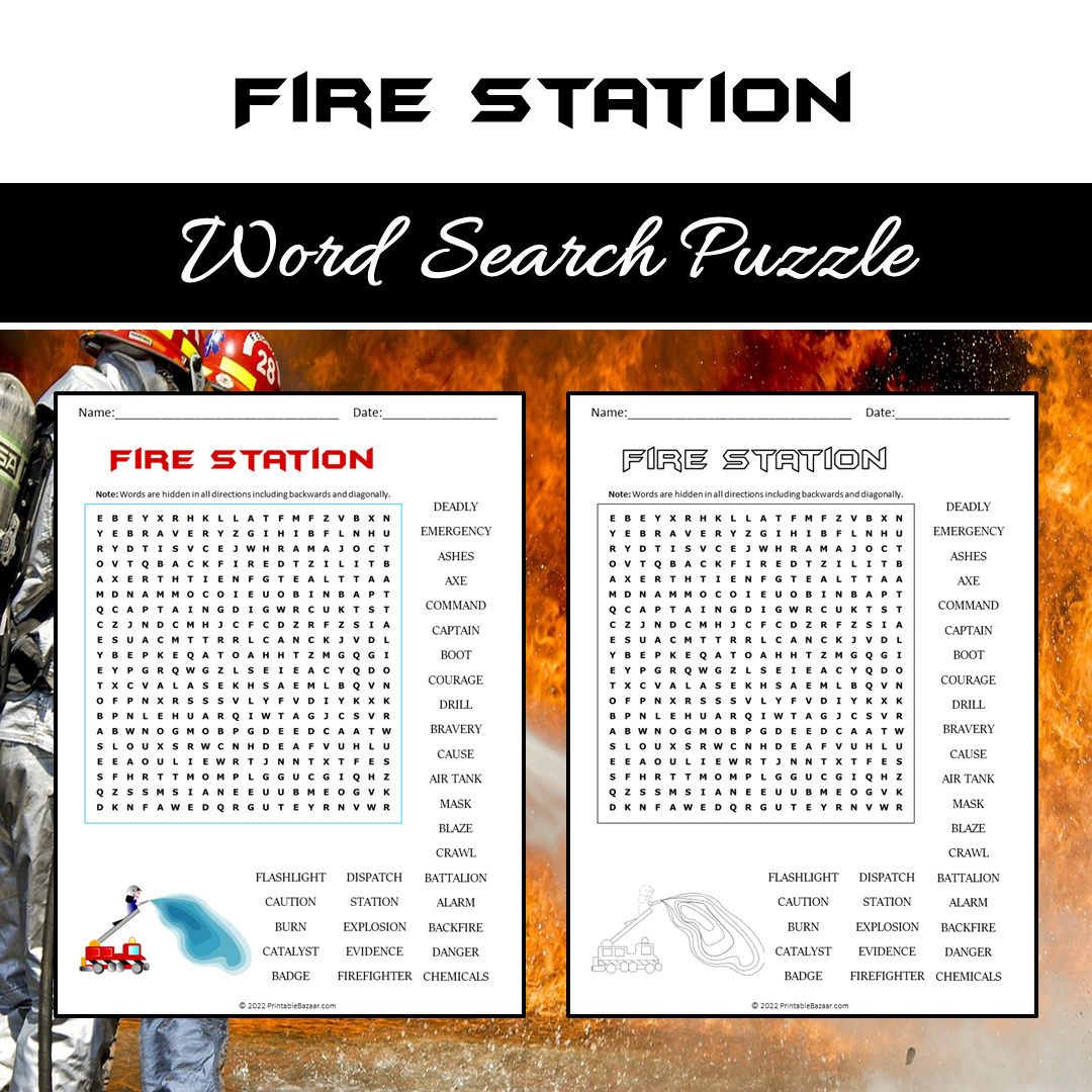 Fire Station Word Search Puzzle Worksheet PDF
