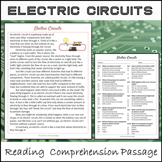 Electric Circuits Reading Comprehension Passage and Questions | Printable PDF