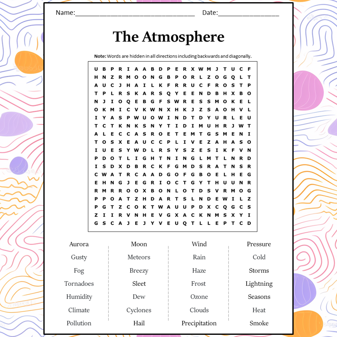 The Atmosphere Word Search Puzzle Worksheet Activity PDF