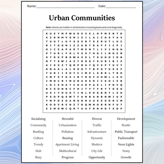 Urban Communities Word Search Puzzle Worksheet Activity PDF