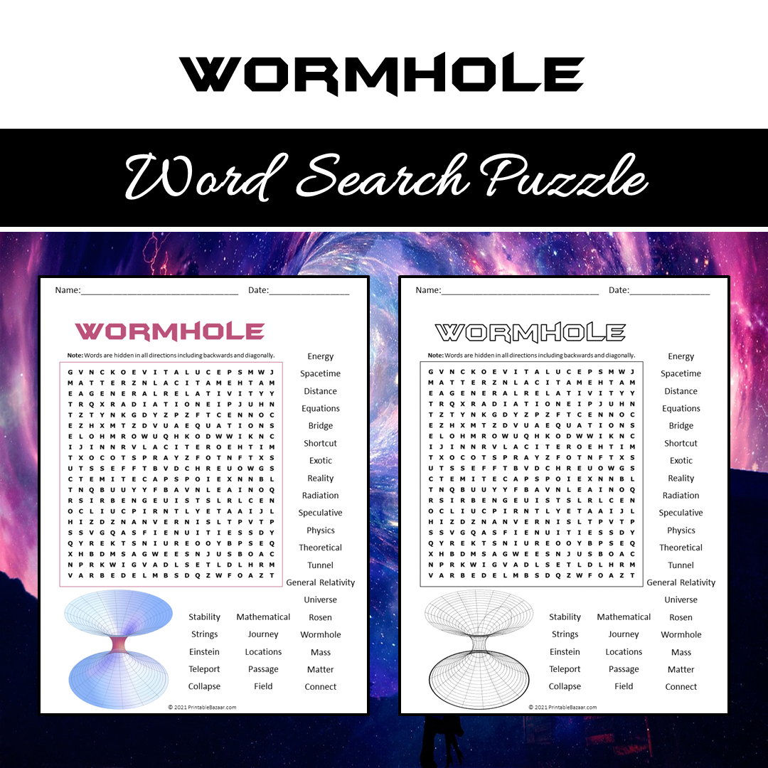 Wormhole Word Search Puzzle Worksheet PDF