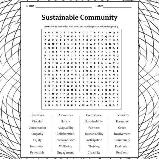 Sustainable Community Word Search Puzzle Worksheet Activity PDF