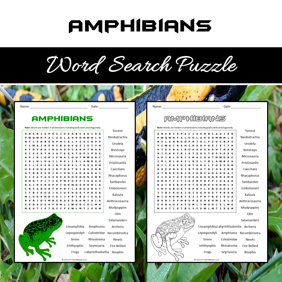 Amphibians Word Search Puzzle Worksheet PDF