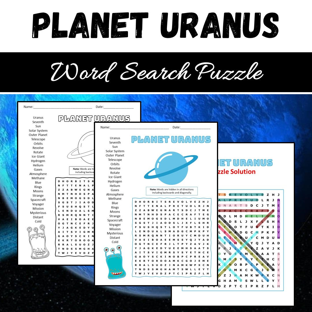 Uranus Word Search Puzzle Worksheet PDF