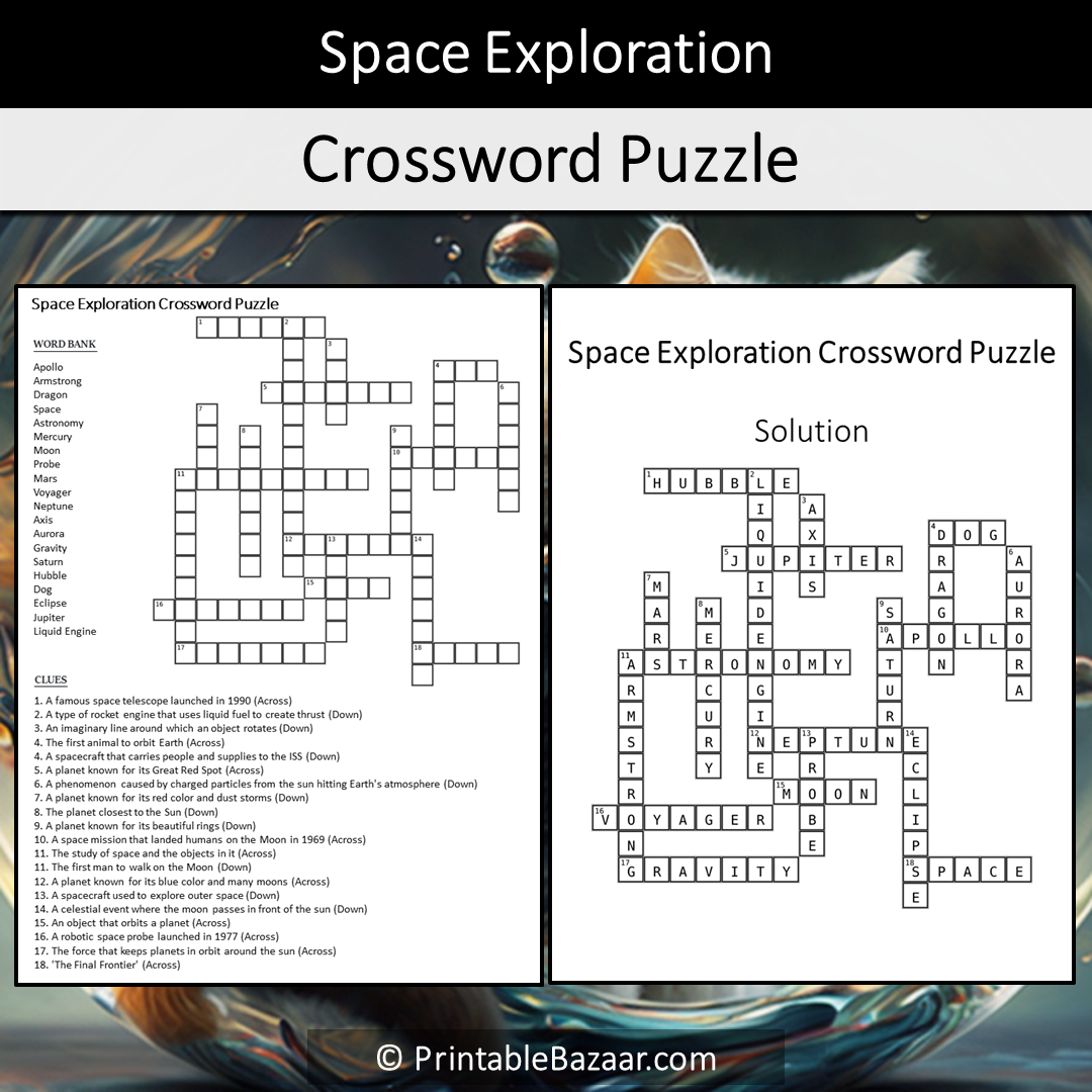 Space Exploration Crossword Puzzle Worksheet Activity Printable PDF