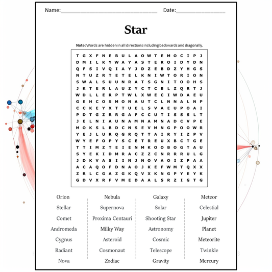 Star Word Search Puzzle Worksheet Activity PDF