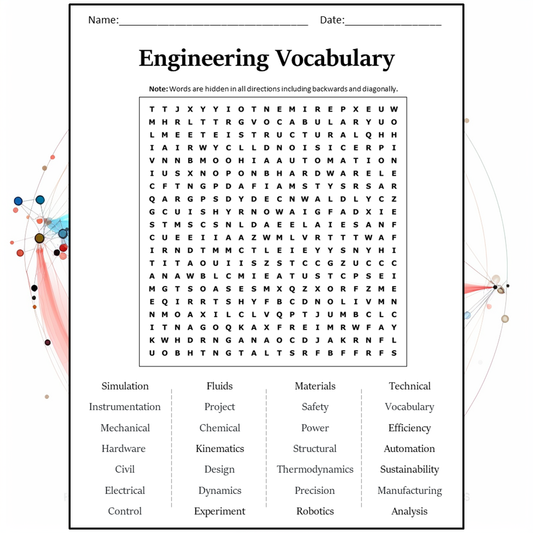 Engineering Vocabulary Word Search Puzzle Worksheet Activity PDF