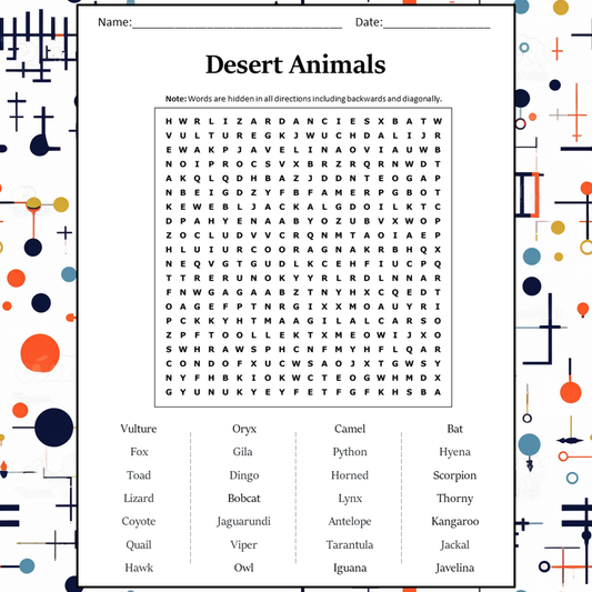 Desert Animals Word Search Puzzle Worksheet Activity PDF