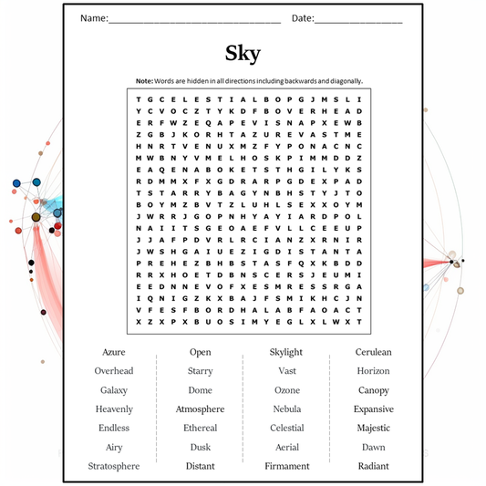 Sky Word Search Puzzle Worksheet Activity PDF