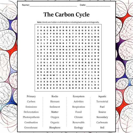 The Carbon Cycle Word Search Puzzle Worksheet Activity PDF