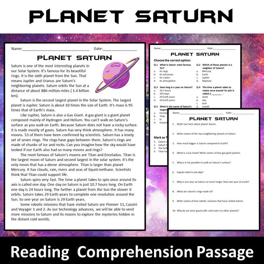 Saturn Reading Comprehension Passage and Questions