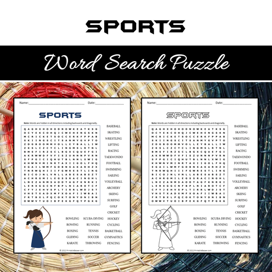 Sports Word Search Puzzle Worksheet PDF