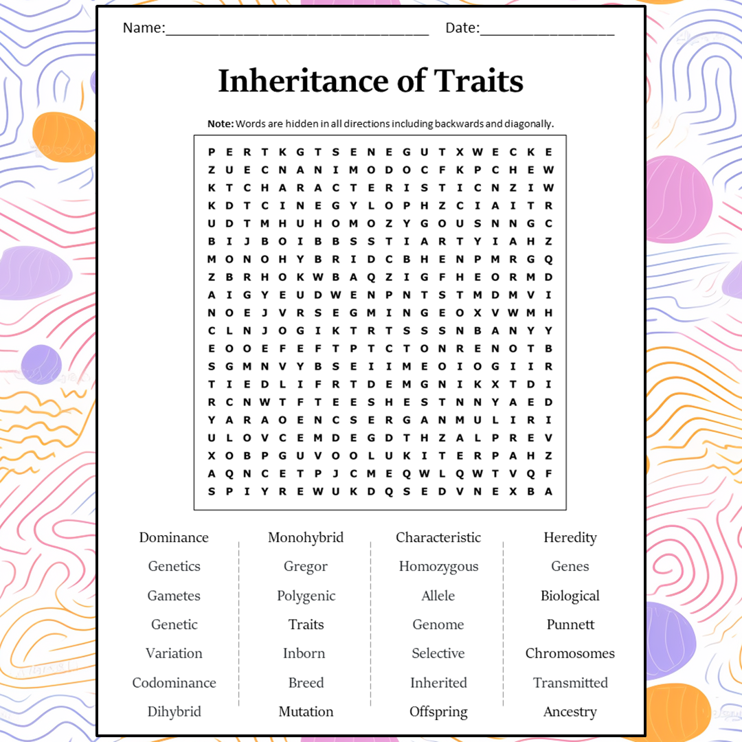 Inheritance Of Traits Word Search Puzzle Worksheet Activity PDF