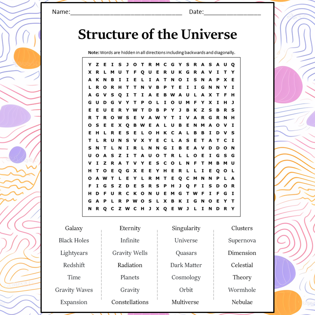 Structure Of The Universe Word Search Puzzle Worksheet Activity PDF