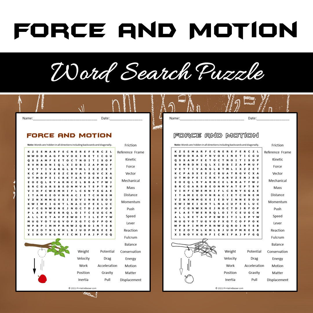Force And Motion Word Search Puzzle Worksheet PDF