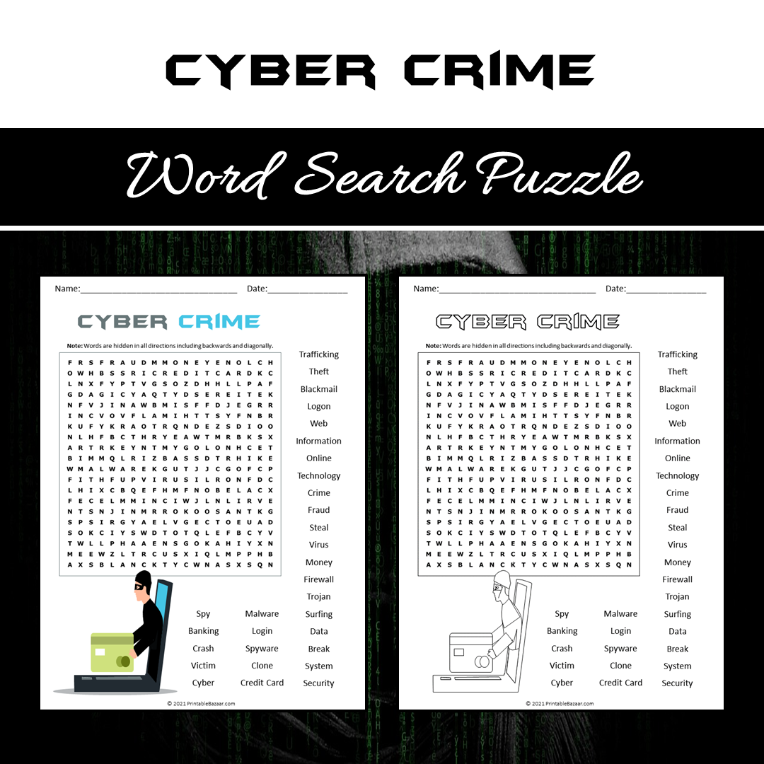 Cyber Crime Word Search Puzzle Worksheet PDF