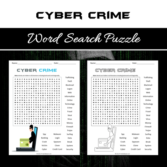 Cyber Crime Word Search Puzzle Worksheet PDF