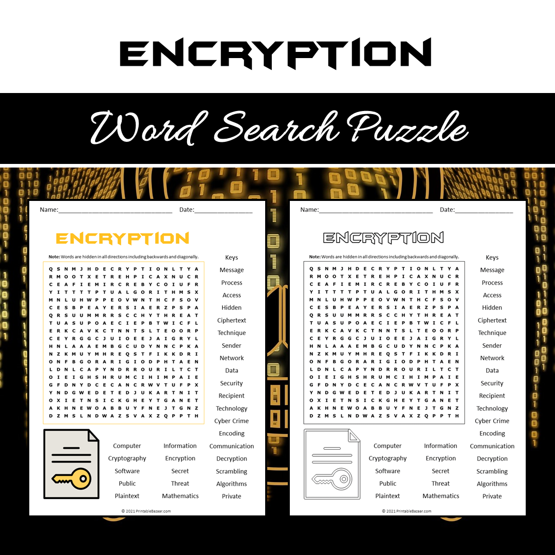 Encryption Word Search Puzzle Worksheet PDF
