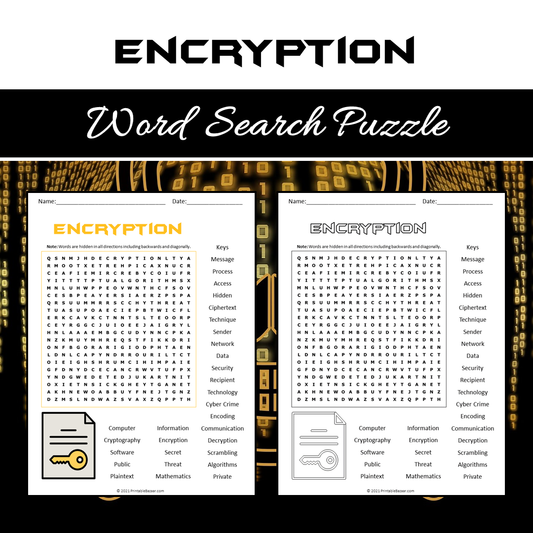 Encryption Word Search Puzzle Worksheet PDF