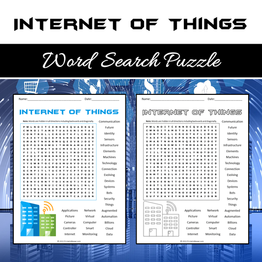 Internet Of Things Word Search Puzzle Worksheet PDF