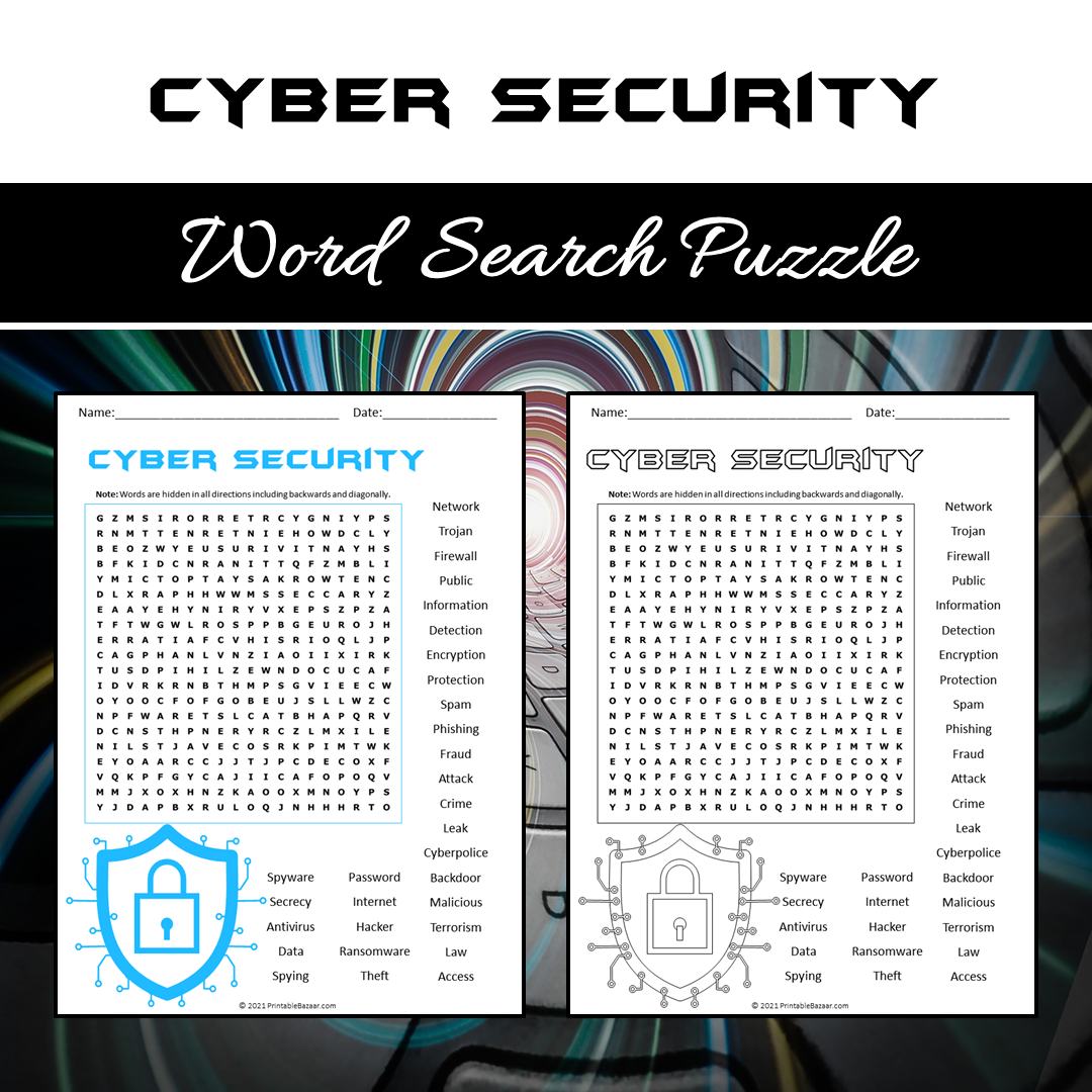 Cyber Security Word Search Puzzle Worksheet PDF