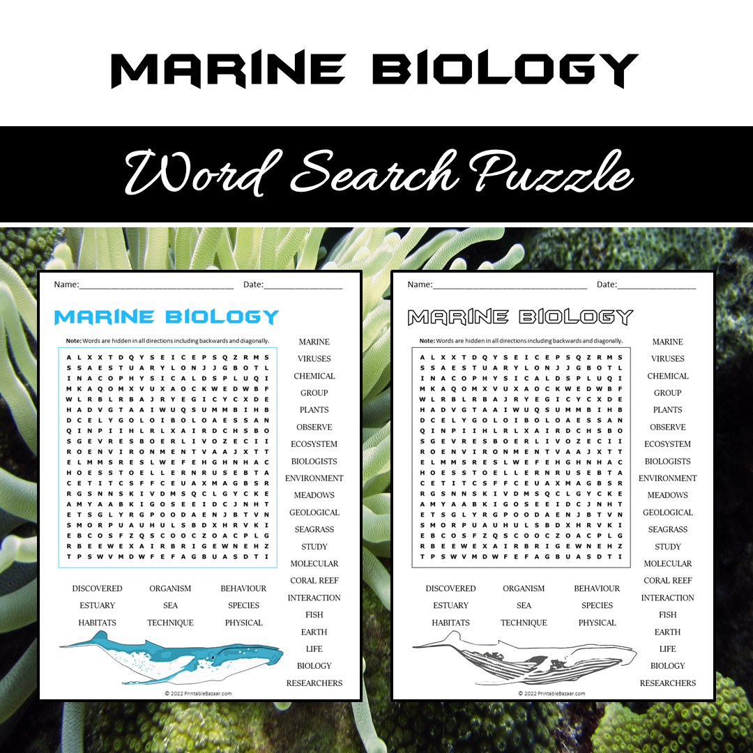 Marine Biology Word Search Puzzle Worksheet PDF
