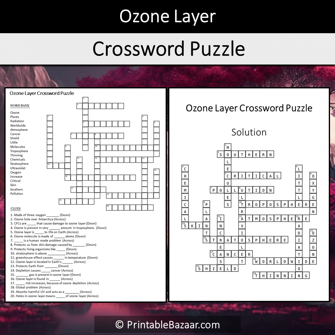 Ozone Layer Crossword Puzzle Worksheet Activity Printable PDF