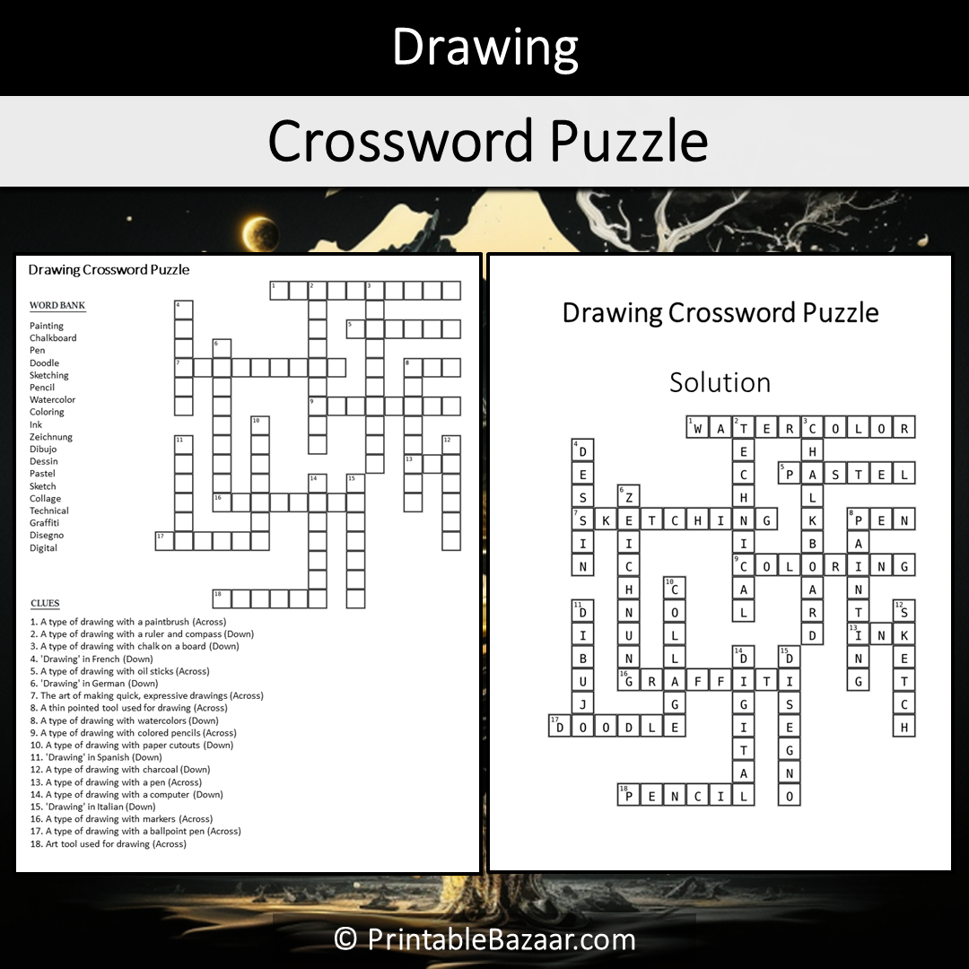 Drawing Crossword Puzzle Worksheet Activity Printable PDF