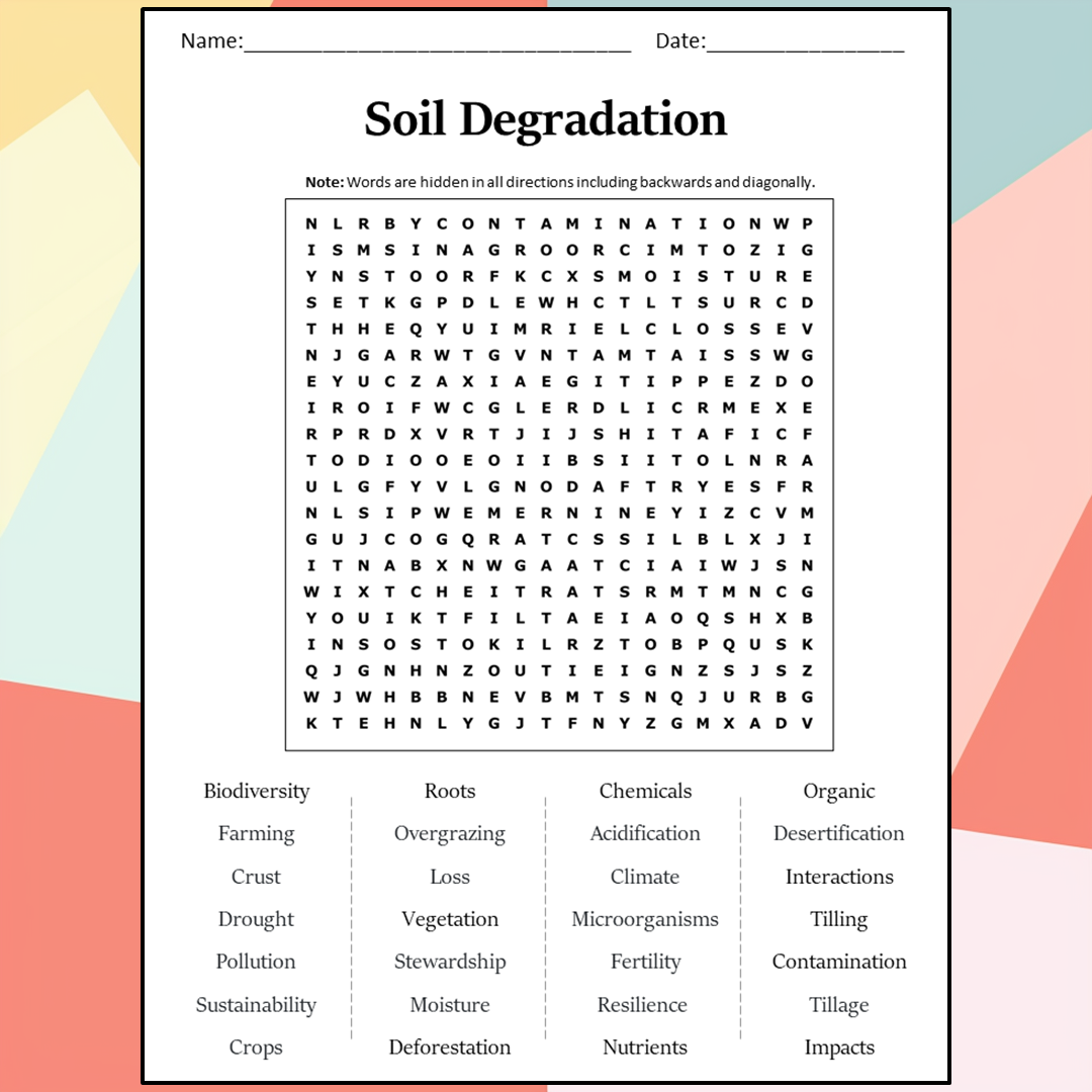 Soil Degradation Word Search Puzzle Worksheet Activity PDF