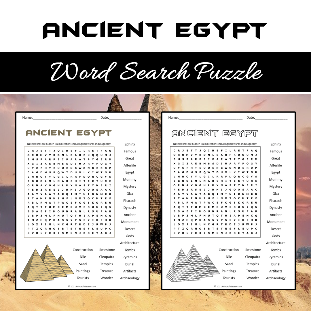 Ancient Egypt Word Search Puzzle Worksheet PDF