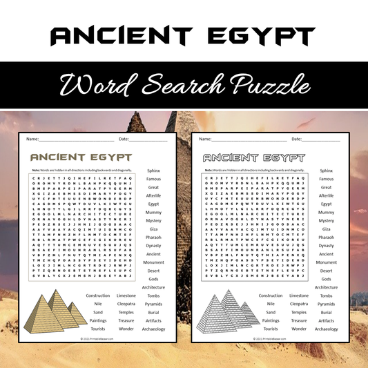 Ancient Egypt Word Search Puzzle Worksheet PDF