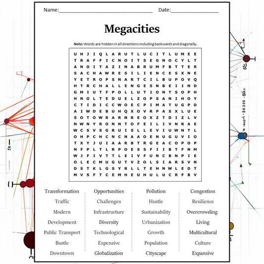 Megacities Word Search Puzzle Worksheet Activity PDF