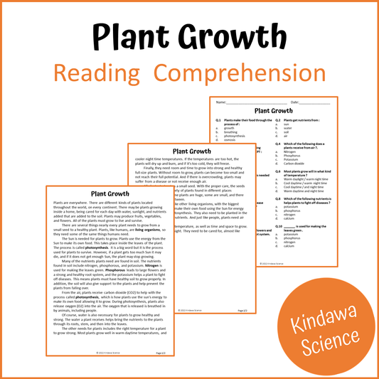 Plant Growth Reading Comprehension Passage and Questions | Printable PDF