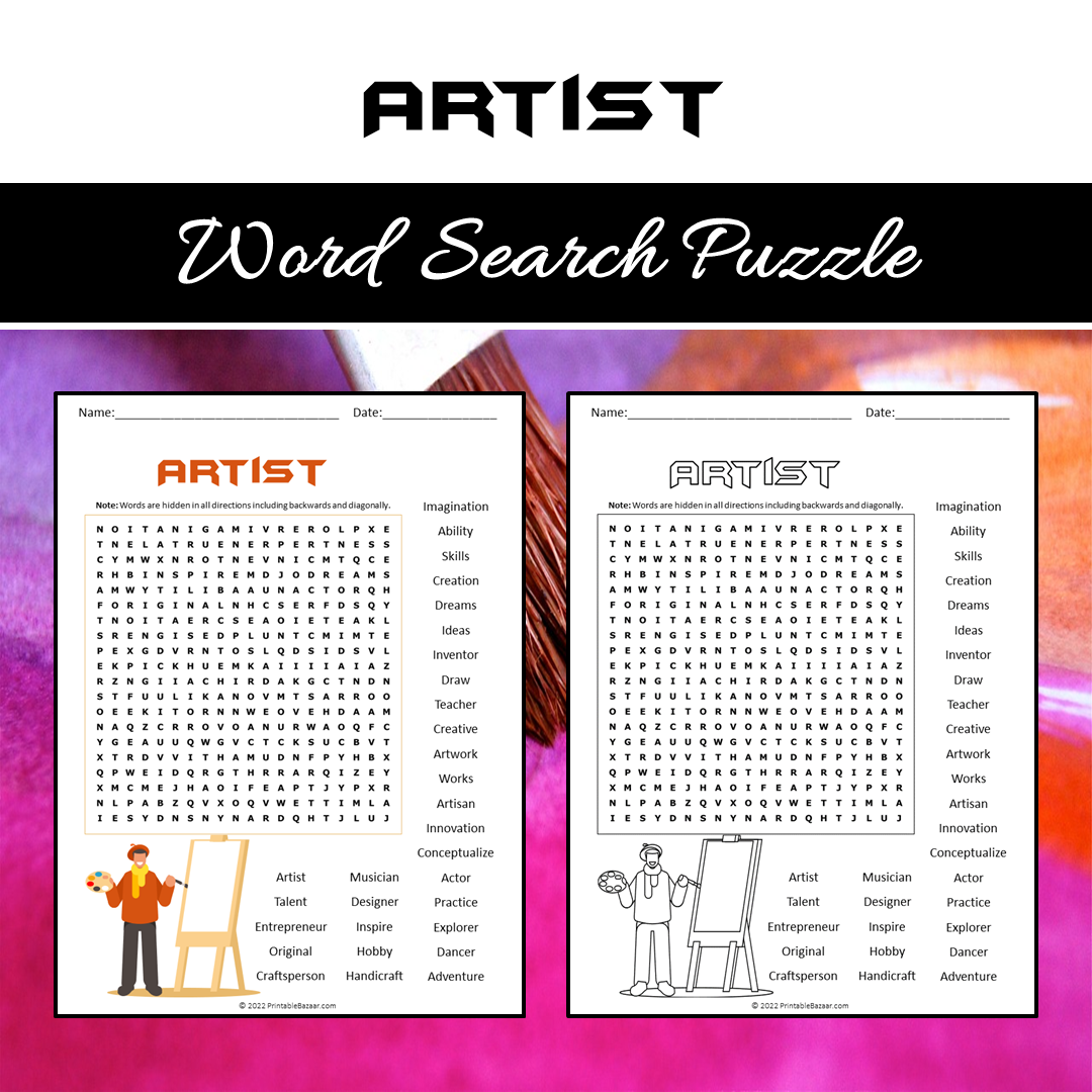 Artist Word Search Puzzle Worksheet PDF