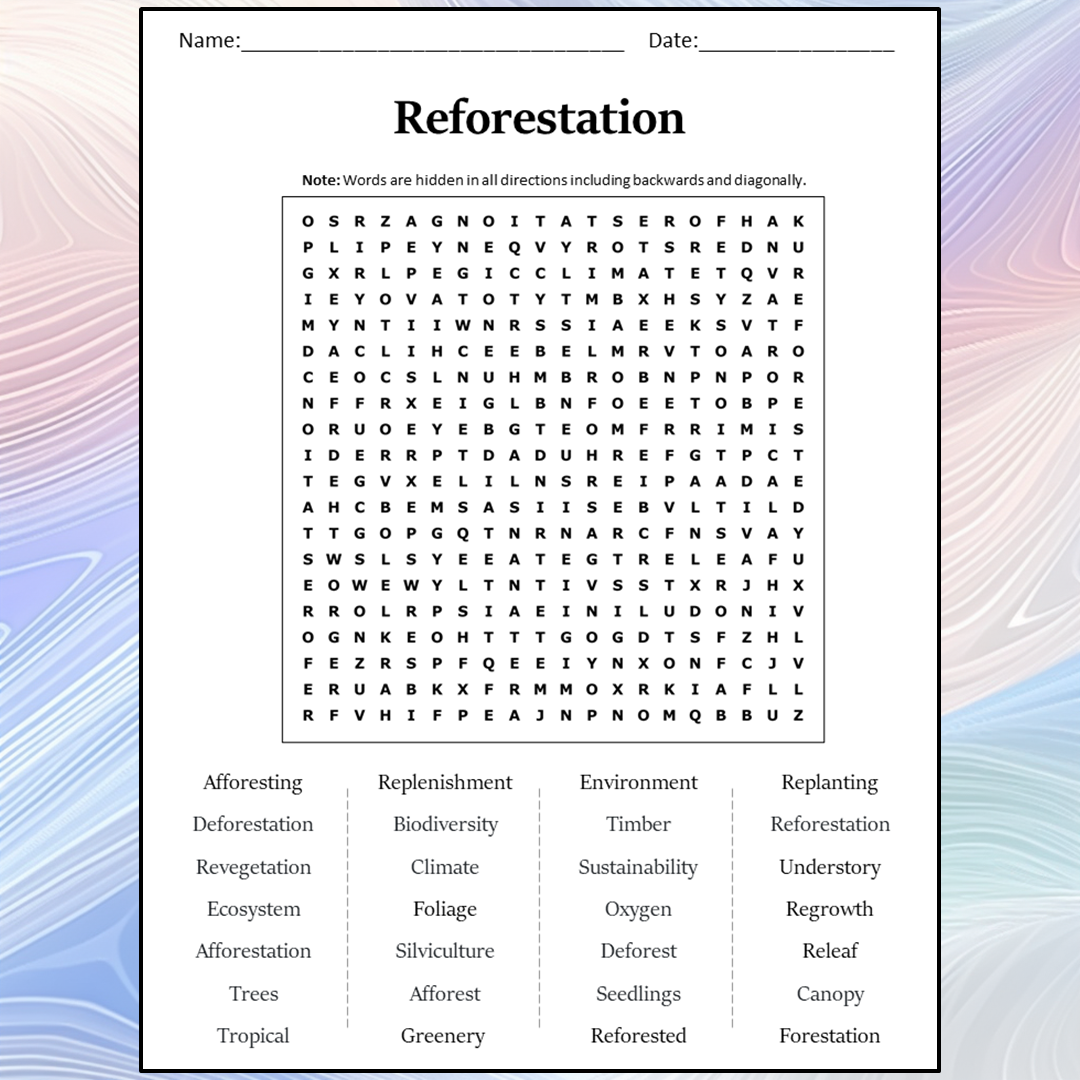 Reforestation Word Search Puzzle Worksheet Activity PDF