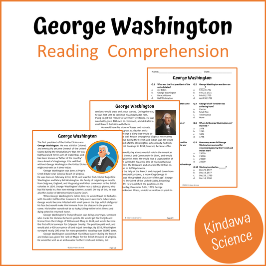 George Washington Reading Comprehension Passage and Questions | Printable PDF